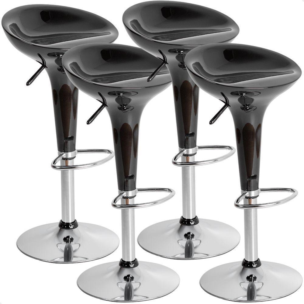 Kit 04 Un Banquetas Giratória Alta Tulipa Lotus Assento Abs Preto - 1