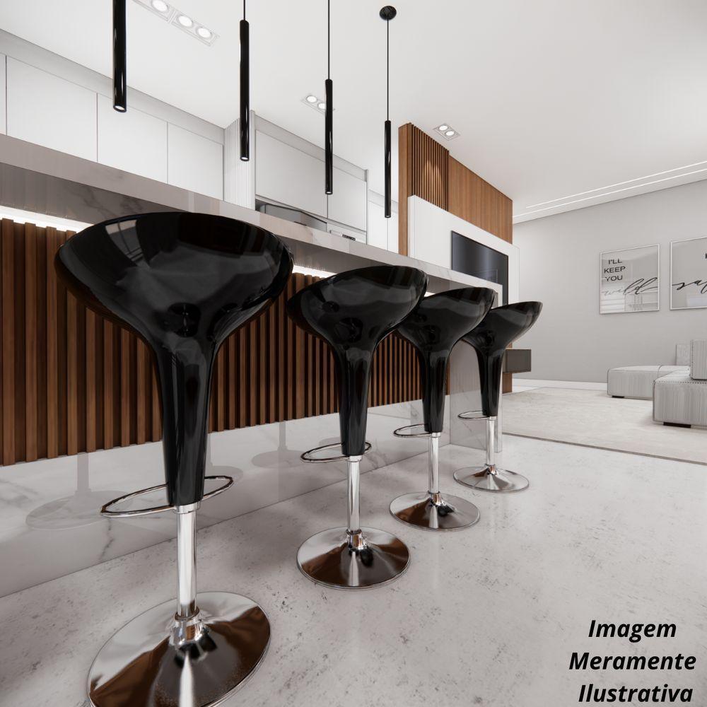 Kit 04 Un Banquetas Giratória Alta Tulipa Lotus Assento Abs Preto - 5