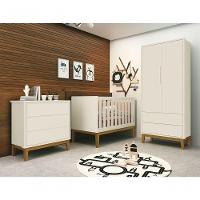 Jogo De Quarto Para Bebê Completo 2 Portas Classic New Areia Fosco Com Madeira - Reller - 1