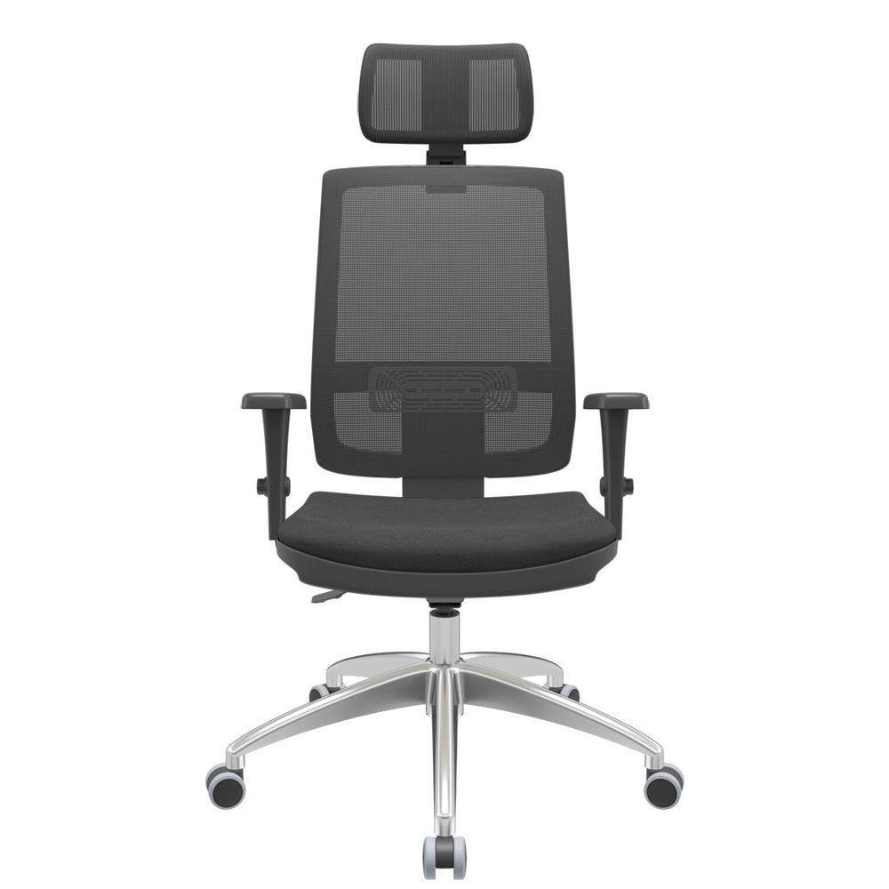 Cadeira De Escritório Presidente Executiva Giratória Com Apoio De Cabeça Brizza Tela Presidente Vinil Backplax Preto - 1