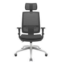 Cadeira De Escritório Presidente Executiva Giratória Com Apoio De Cabeça Brizza Tela Presidente Vinil Backplax Preto - 1