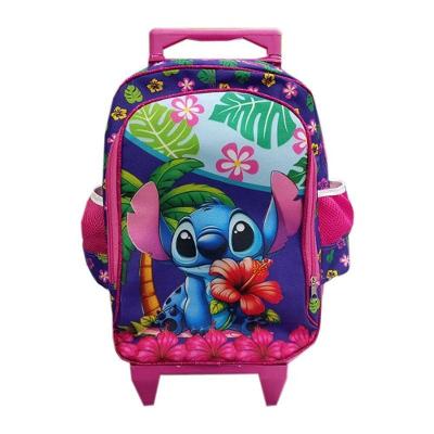 Mochila Escolar Infantil Com Rodinhas Stitch Flor - Gv Bolsas