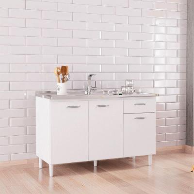 Balcão Para Pia A435 120cm Com 3 Portas 1 Gaveta Poquema Branco