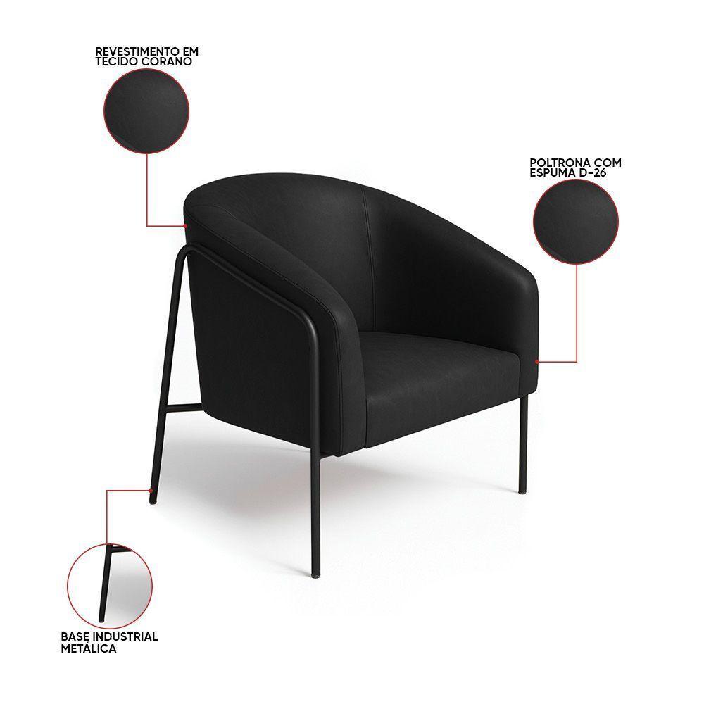 Poltrona Sala Industrial Alta Preto Kit 2 Stella Sintético Pu D03 - D'rossi Preto - 3