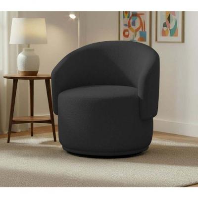 Poltrona Decorativa Giratória Sala De Estar Recepção Jasmine Linho Preto