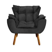 Poltrona Odisseia Suede Pés Palito Castanho D'rossi Preto - 1