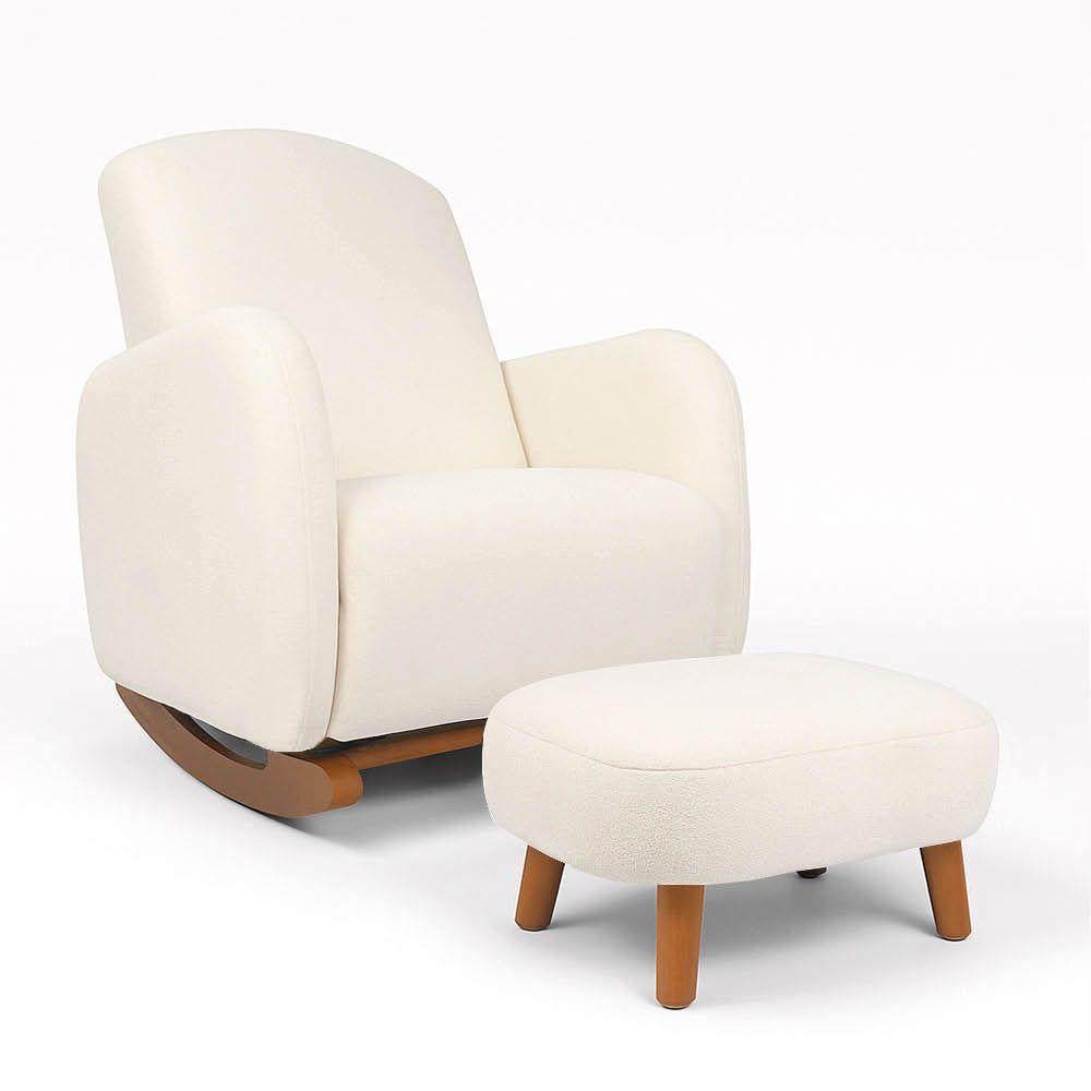 Poltrona Amamentação Balanço Madeira E Puff Jhessy Bouclê R04 - D'rossi Bege - 2