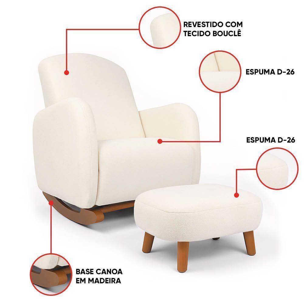 Poltrona Amamentação Balanço Madeira E Puff Jhessy Bouclê R04 - D'rossi Bege - 7