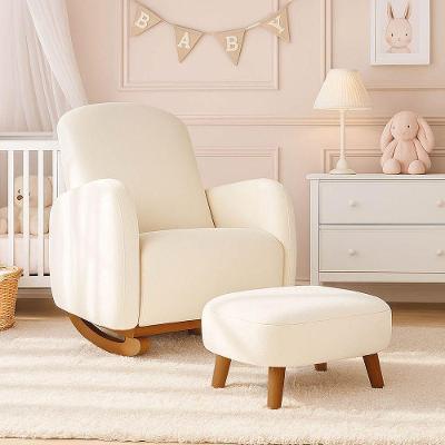 Poltrona Amamentação Balanço Madeira E Puff Jhessy Bouclê R04 - D'rossi Bege