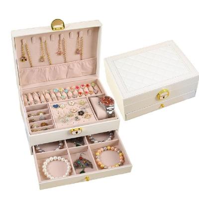 Maleta Organizador Joias Gaveta Portatil 2 Andares Brincos Aneis Relogio Viagem Luxo Branco Elegancia E Praticidade Tota