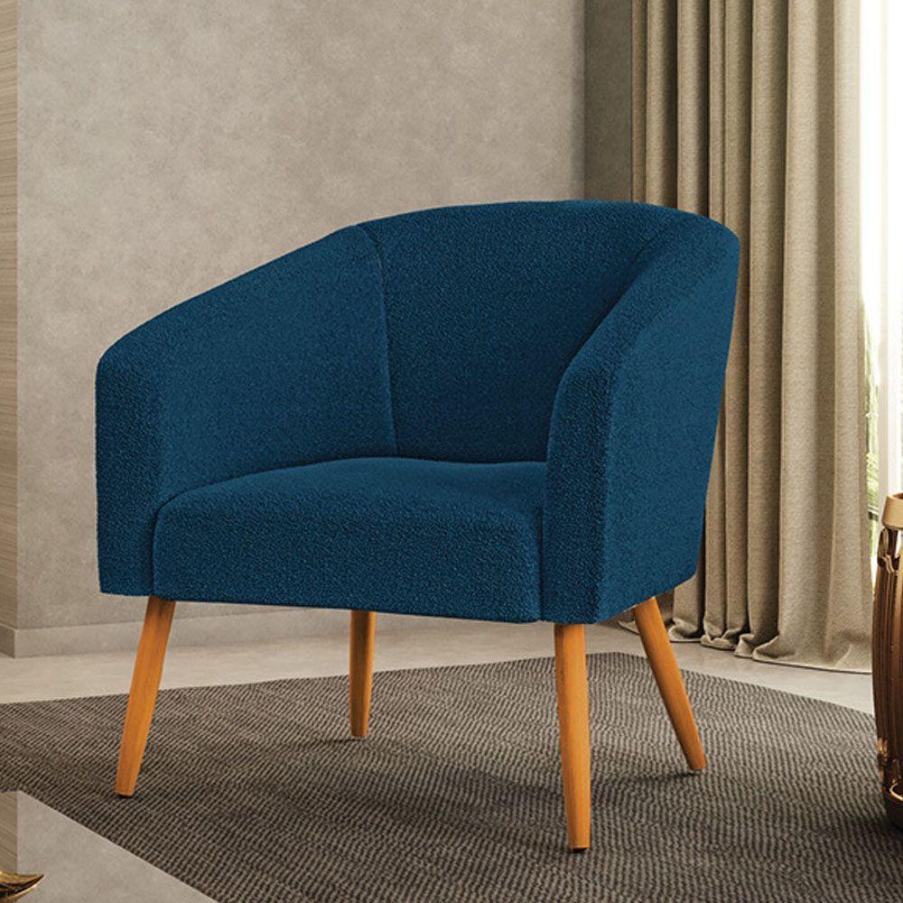 Poltrona Decorativa Pé Palito Castanho Stella Bouclê D03 - D'rossi Azul - 1
