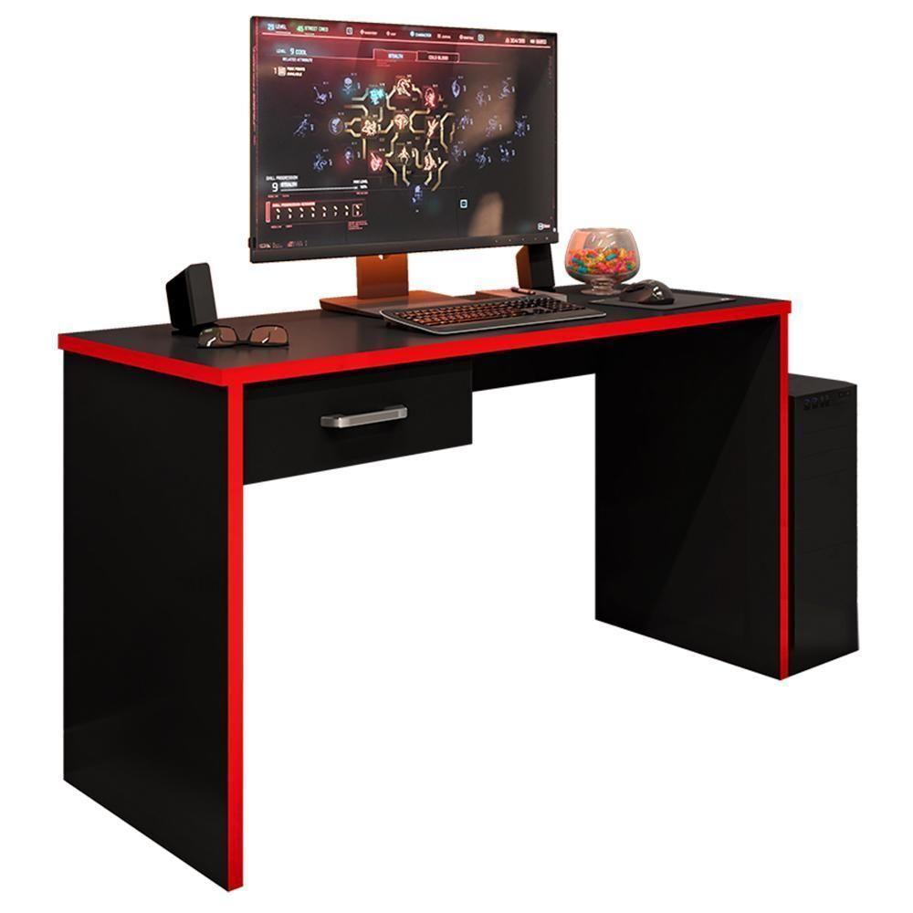 Mesa Para Computador Desk Gamer Drx-9000 Preto Trama-vermelho - Móveis Leão - 1