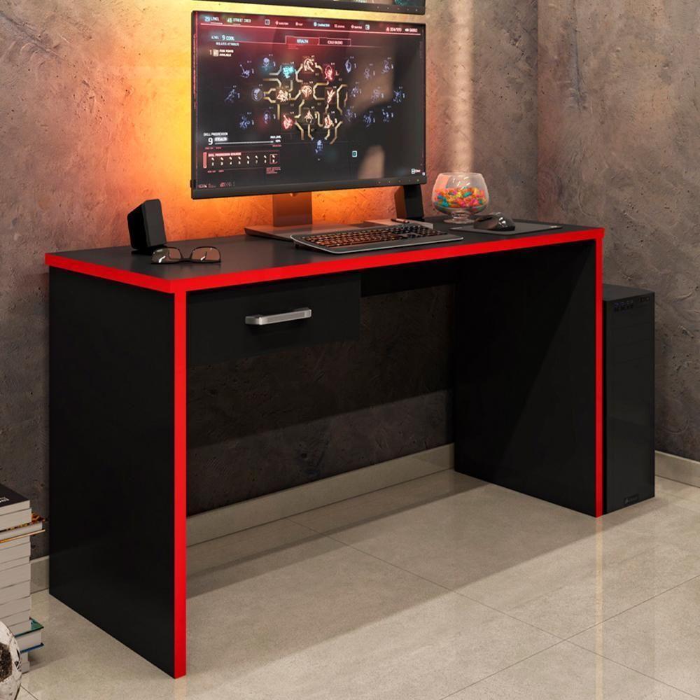 Mesa Para Computador Desk Gamer Drx-9000 Preto Trama-vermelho - Móveis Leão - 2