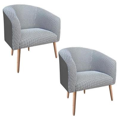 Kit 02 Poltronas Stella Linho A72 Com Corino Pés Palito Natural D'rossi Grafite