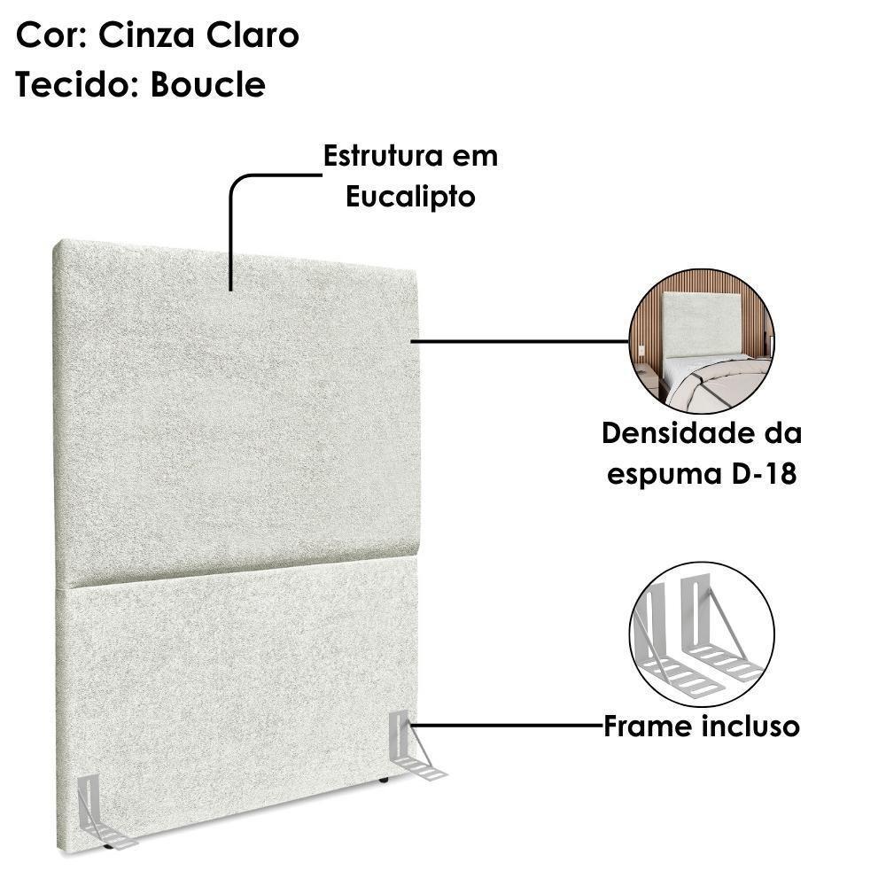 Cabeceira Solteiro 100 Cm Com Frame Luna Boucle Cinza Claro Artte - 4