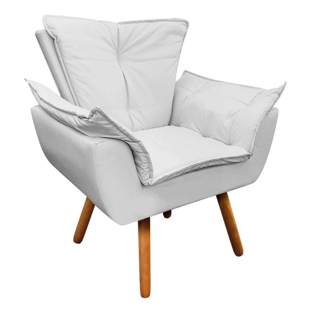 Poltrona Opala Corino Branco Pés Palito Castanho D'rossi - 1