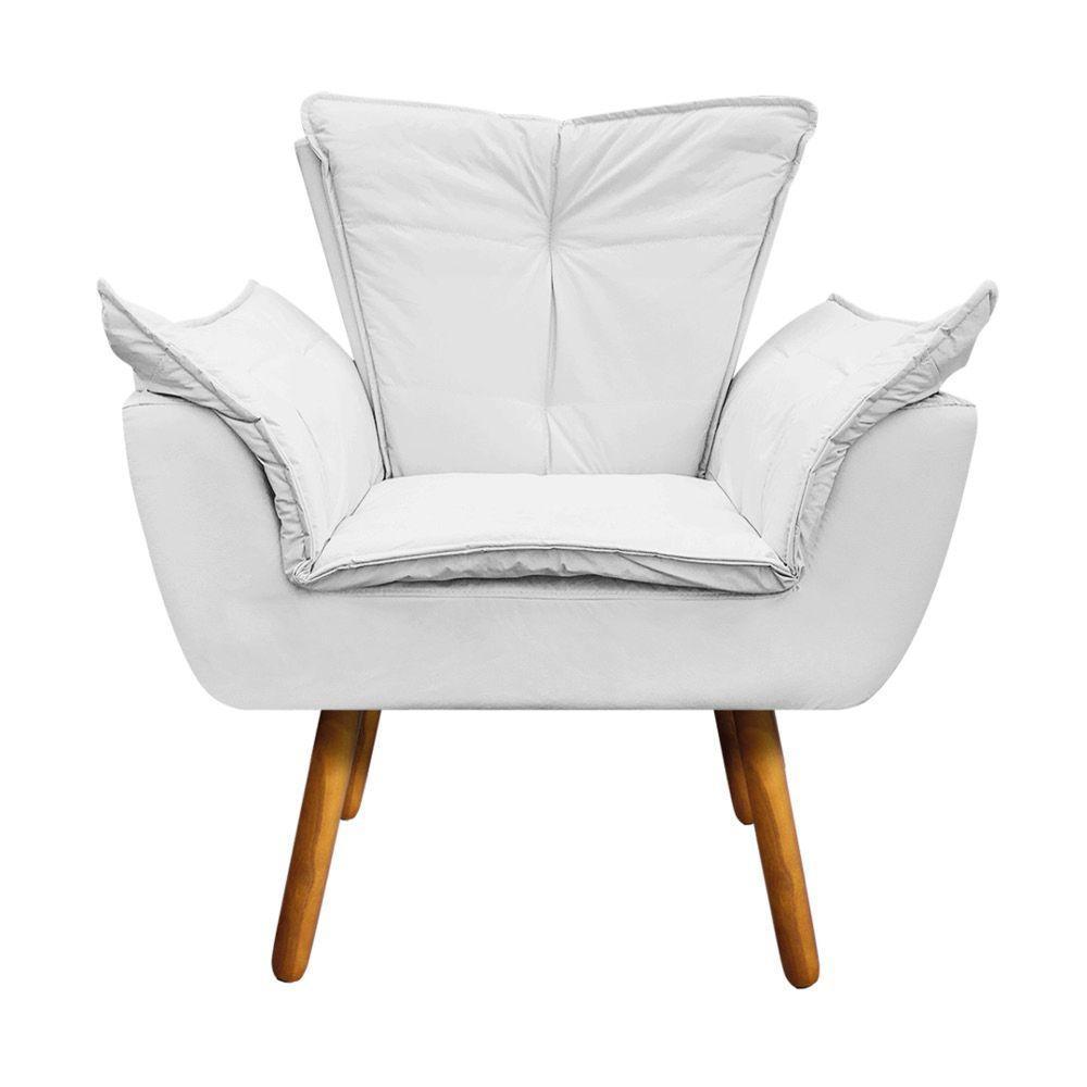 Poltrona Opala Corino Branco Pés Palito Castanho D'rossi - 3