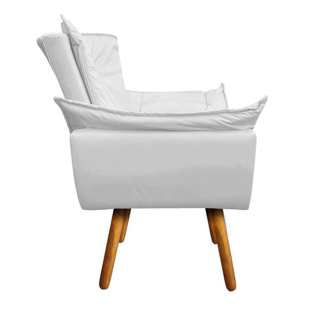 Poltrona Opala Corino Branco Pés Palito Castanho D'rossi - 4