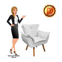 Poltrona Opala Corino Branco Pés Palito Castanho D'rossi - 2