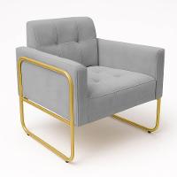 Poltrona Sala Industrial Alta Tubo Dourado Elisa Suede D03 - D'rossi Cinza - 5