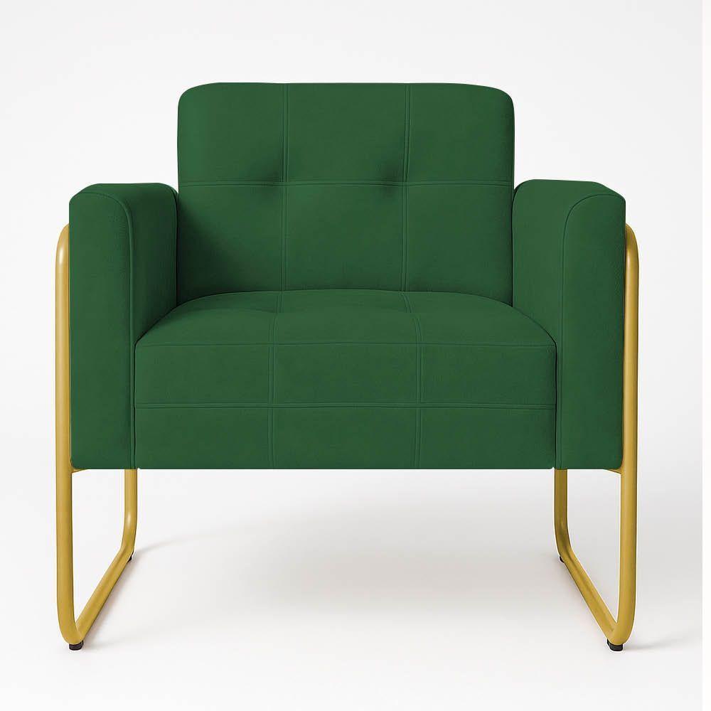 Poltrona Sala Industrial Alta Tubo Dourado Elisa Suede D03 - D'rossi Verde - 2
