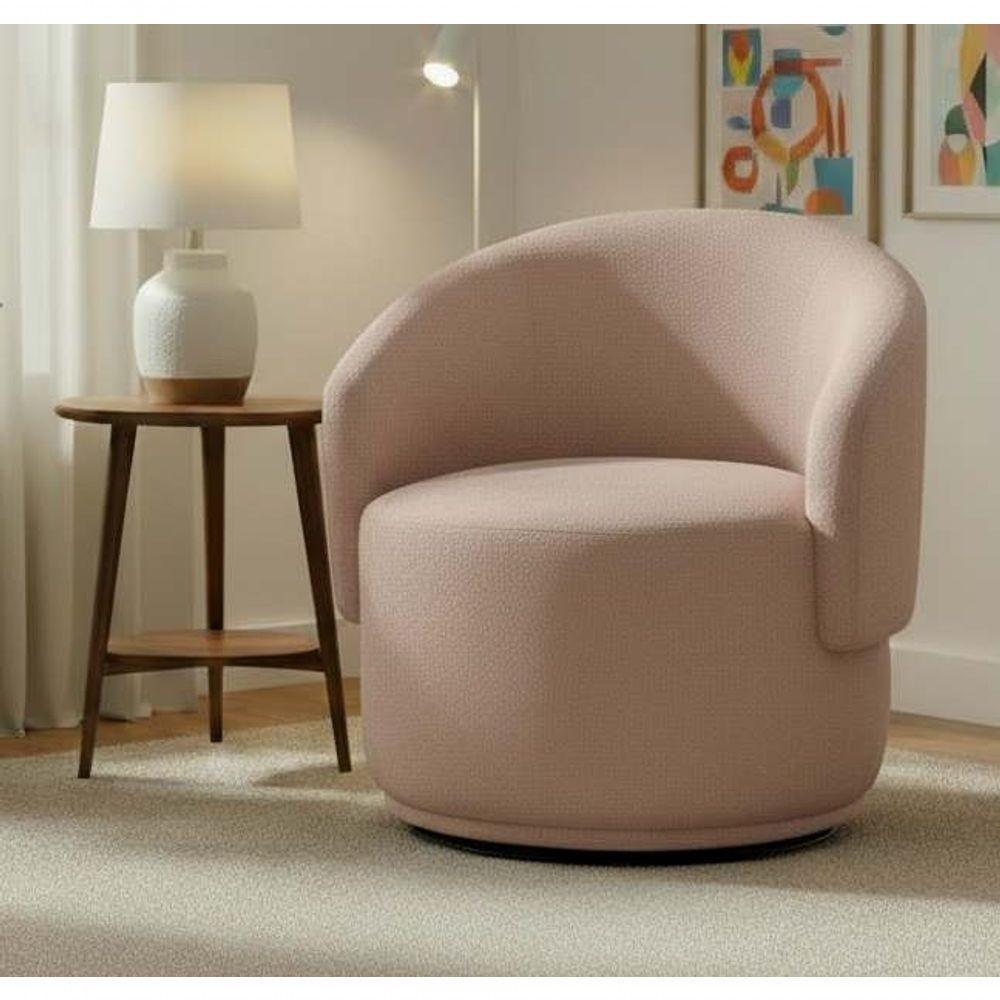 Poltrona Decorativa Giratória Sala De Estar Recepção Jasmine Linho Rosê - 1