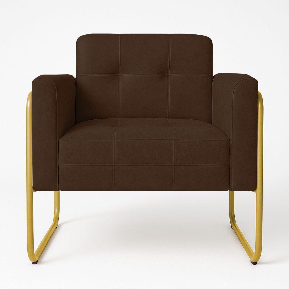 Poltrona Sala Industrial Alta Tubo Dourado Elisa Suede D03 - D'rossi Marrom - 2