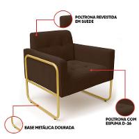 Poltrona Sala Industrial Alta Tubo Dourado Elisa Suede D03 - D'rossi Marrom - 3