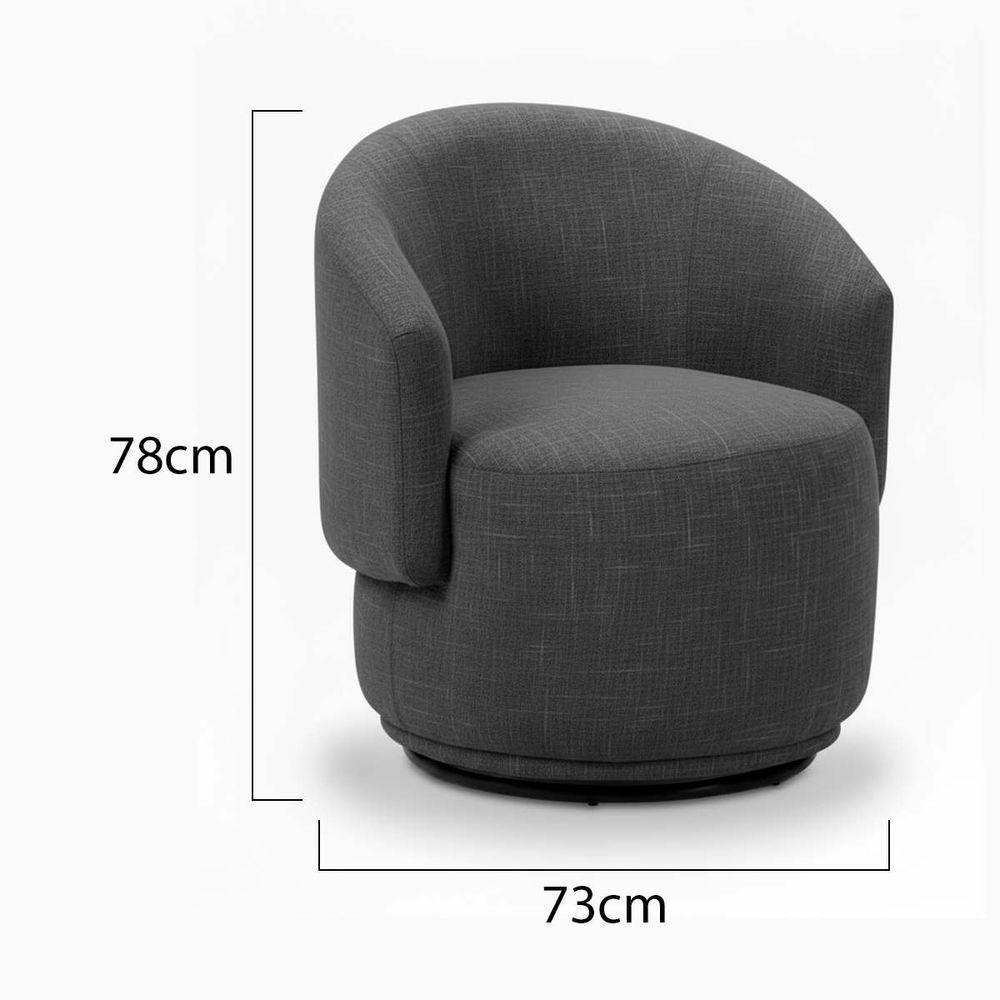 Poltrona Decorativa Giratória Sala De Estar Recepção Jasmine Linho Cinza Escuro - 2