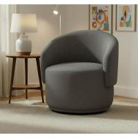 Poltrona Decorativa Giratória Sala De Estar Recepção Jasmine Linho Cinza Escuro - 1