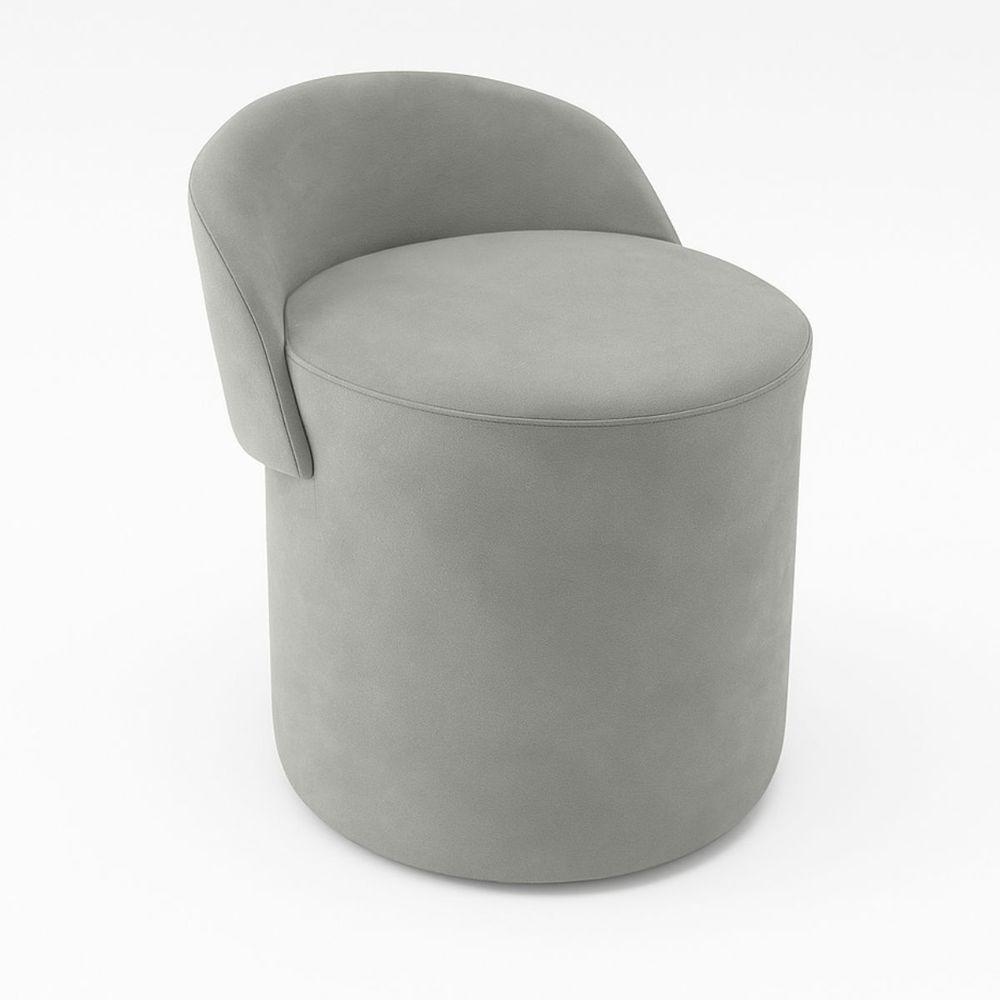 Puff Encosto Confortável Sala Estilo Moderno Redondo Suede Cinza - 1