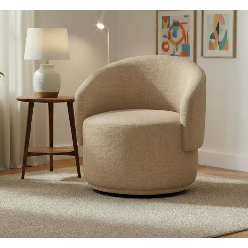 Poltrona Decorativa Giratória Sala De Estar Recepção Jasmine Linho Bege - 1