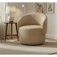 Poltrona Decorativa Giratória Sala De Estar Recepção Jasmine Linho Bege - 1