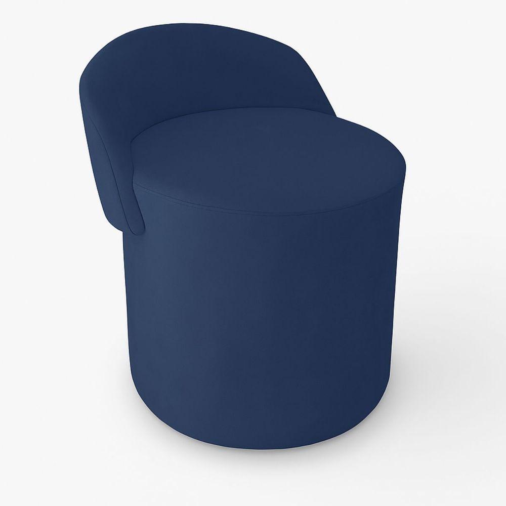Puff Encosto Confortável Sala Estilo Moderno Redondo Suede Azul Marinho - 1