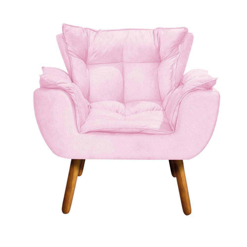 Poltrona Odisseia Suede Pés Palito Castanho D'rossi Rosa Bebê - 1
