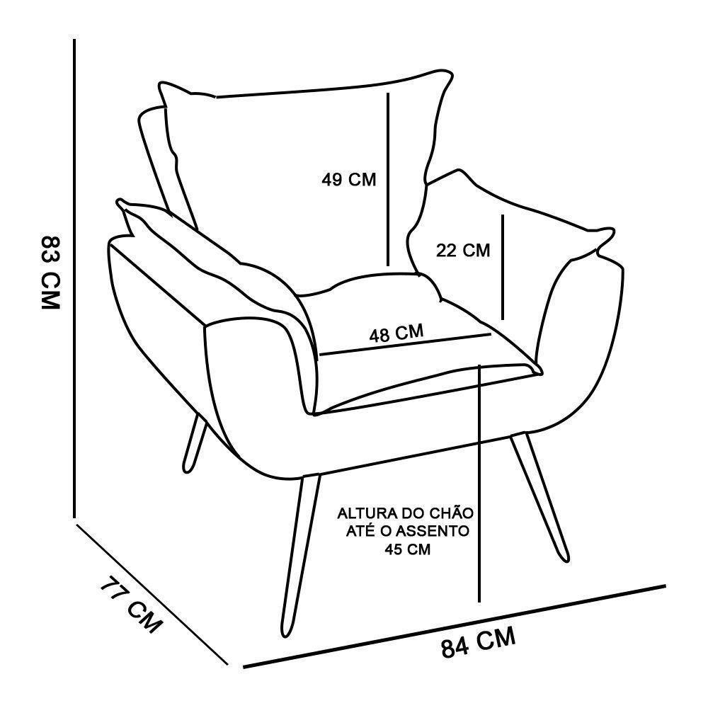 Poltrona Odisseia Suede Pés Palito Castanho D'rossi Rosa Bebê - 4