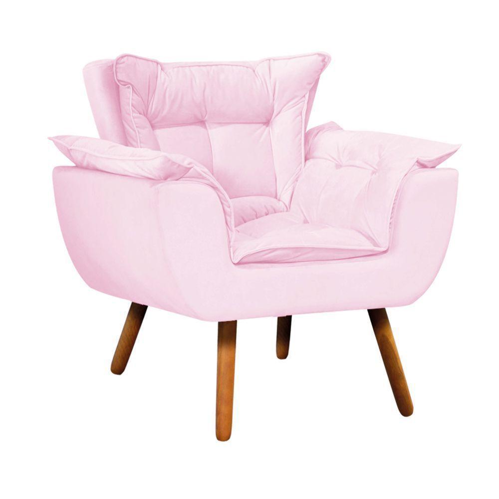 Poltrona Odisseia Suede Pés Palito Castanho D'rossi Rosa Bebê - 7
