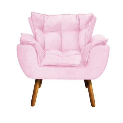 Poltrona Odisseia Suede Pés Palito Castanho D'rossi Rosa Bebê