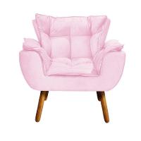 Poltrona Odisseia Suede Pés Palito Castanho D'rossi Rosa Bebê - 6
