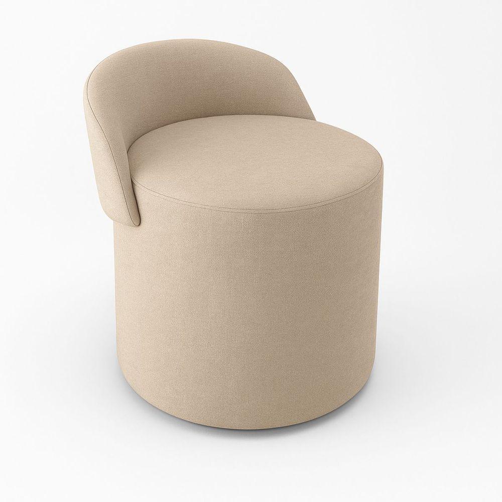 Puff Encosto Redondo Linho Confortável Sala Quarto Moderno Bege - 1