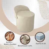 Puff Encosto Redondo Linho Confortável Sala Quarto Moderno Bege