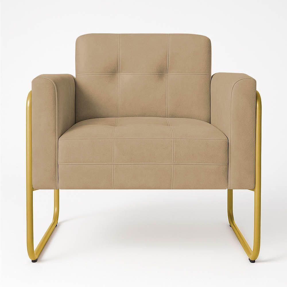 Poltrona Sala Industrial Alta Tubo Dourado Elisa Suede D03 - D'rossi Marrom Rato - 2