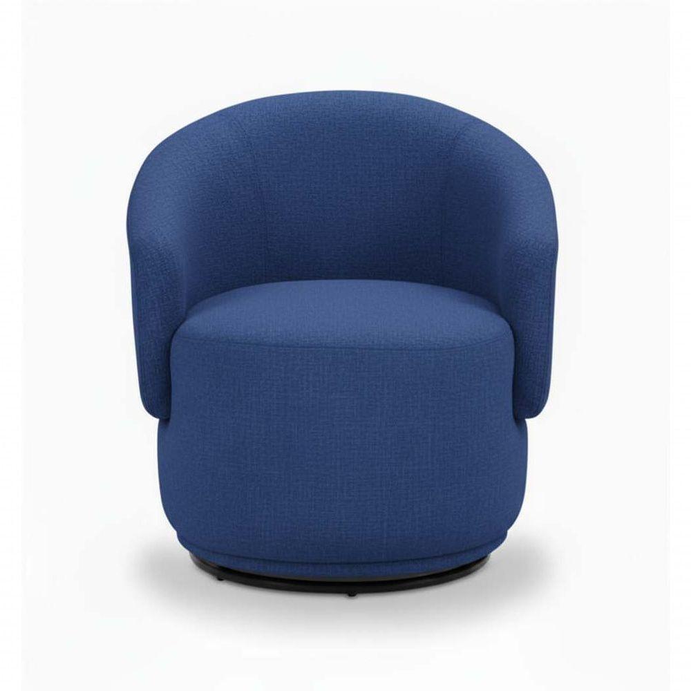 Poltrona Decorativa Giratória Sala De Estar Recepção Jasmine Linho Azul Royal - 2