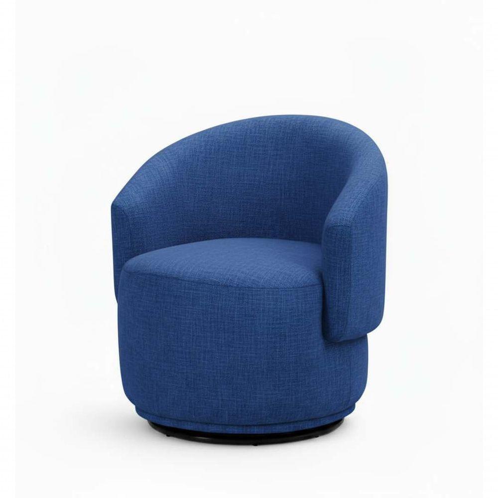 Poltrona Decorativa Giratória Sala De Estar Recepção Jasmine Linho Azul Royal - 4