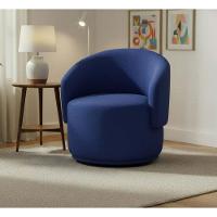 Poltrona Decorativa Giratória Sala De Estar Recepção Jasmine Linho Azul Royal - 1
