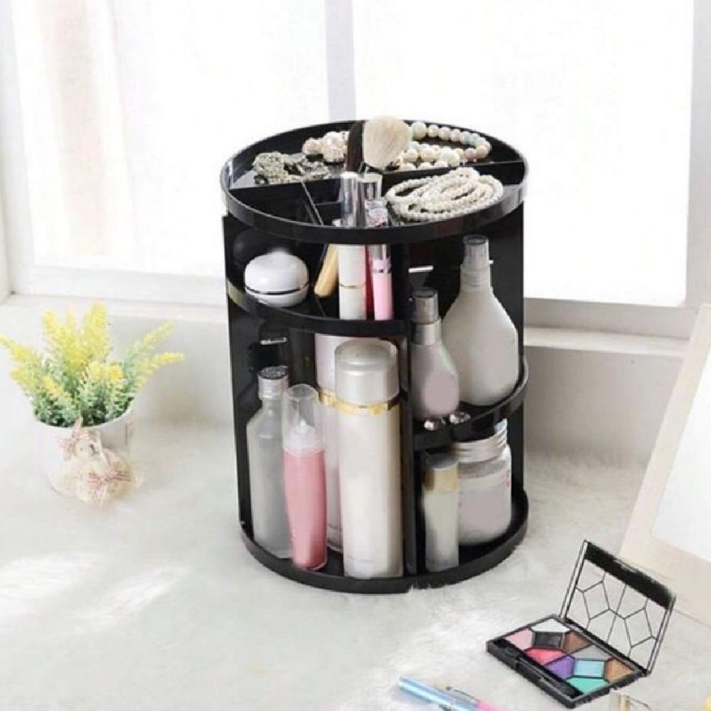 Suporte Organizador De Maquiagem Giratorio Estante Cosmeticos Creme Perfume Skin Care Penteadeira 3 Andares Luxo Preto - 2