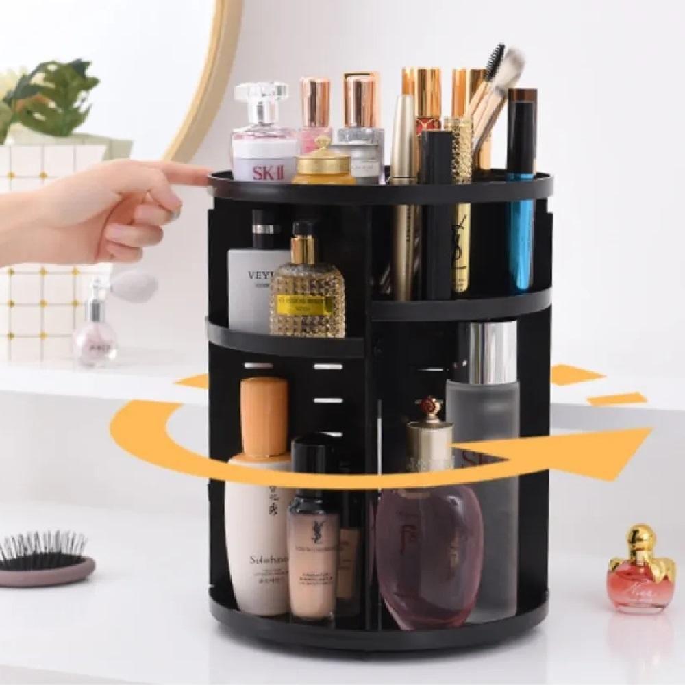Suporte Organizador De Maquiagem Giratorio Estante Cosmeticos Creme Perfume Skin Care Penteadeira 3 Andares Luxo Preto - 3