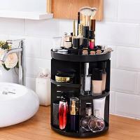 Suporte Organizador De Maquiagem Giratorio Estante Cosmeticos Creme Perfume Skin Care Penteadeira 3 Andares Luxo Preto