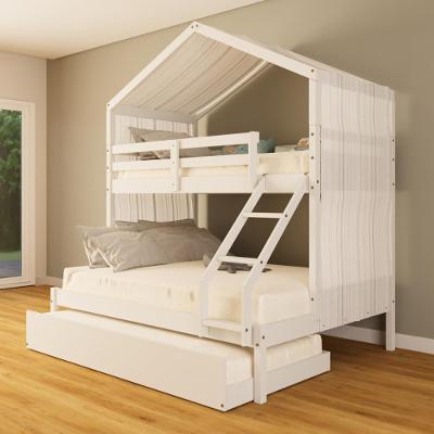 Treliche Casal/ Solteiro Casinha Com Cortina Madeira Maciça Branco Megamobilia