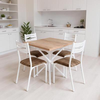 Mesa Pequena Quadrada 75x75 De Cozinha Com 4 Cadeiras - Branco E Carvalho